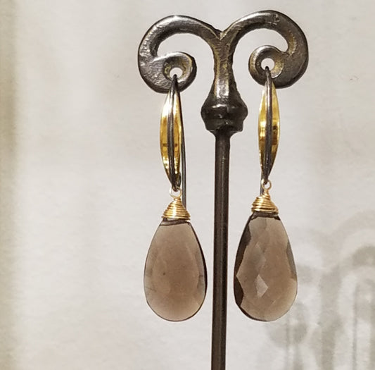 Two tone with Smokey Quartz earrings