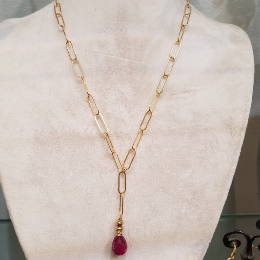 Ruby with paper clip chain necklace