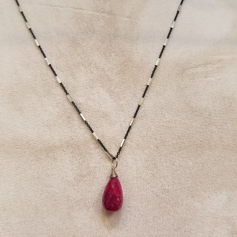 Ruby on oxidized silver chain necklace