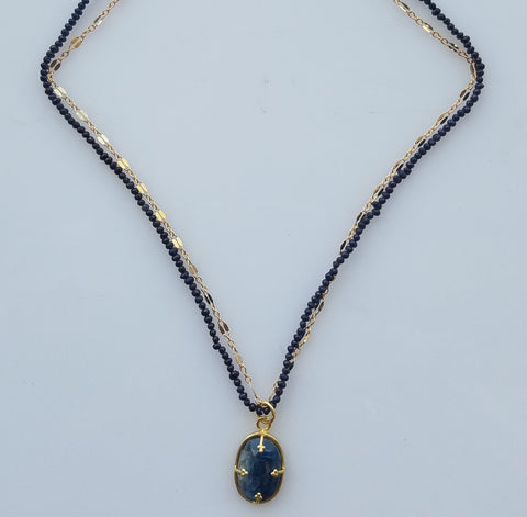 Midnight blue seed pearls and Kyanite