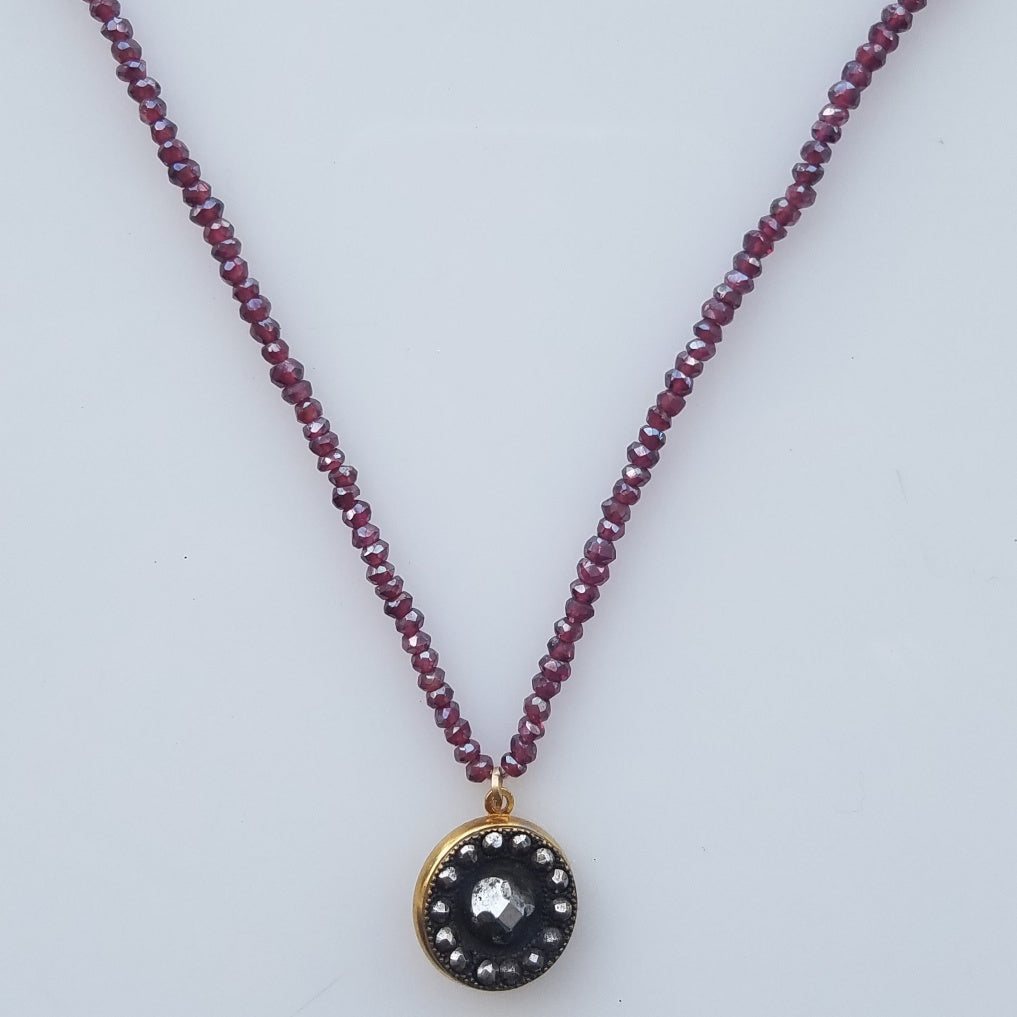 Victorian Button on sparkly garnet necklace