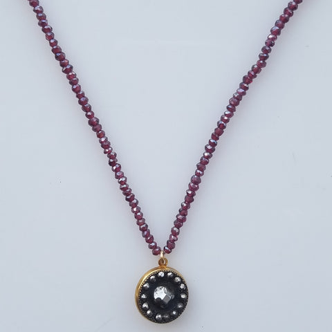 Victorian Button on sparkly garnet necklace