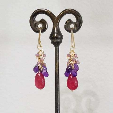Pink, purple and red earrings