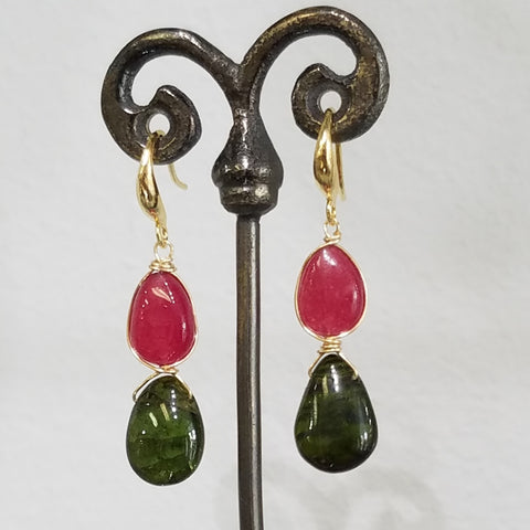 Tourmaline and red aventurine earrings