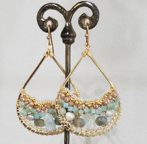 Crystals pearls and Labradorite earrings
