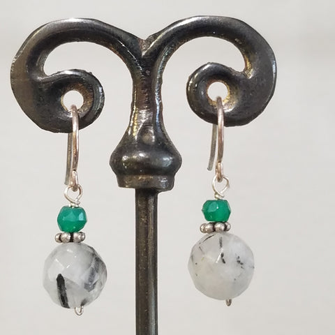 Rutilated Quartz and green Onyx earrings