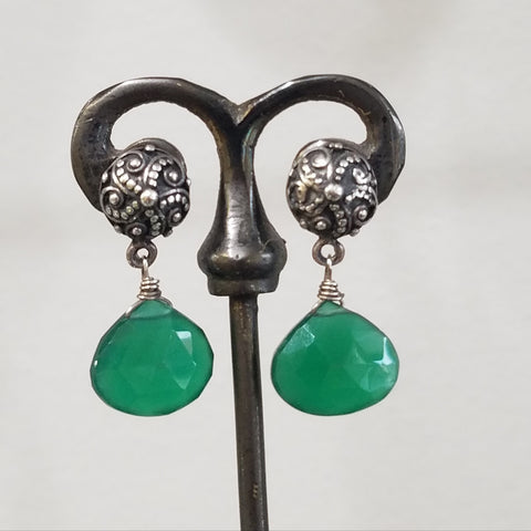 Green Onyx on a silver post earrings