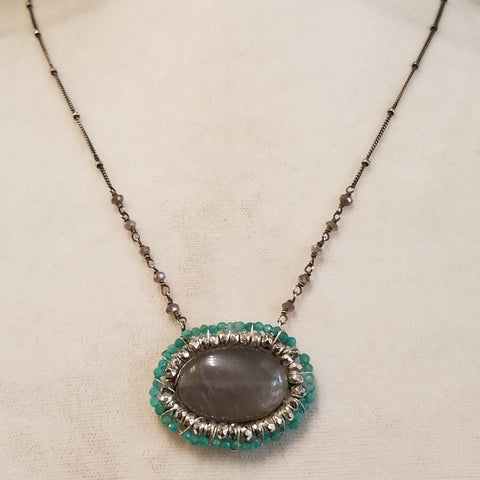 Moonstone, Amazonite and Pyrite necklace