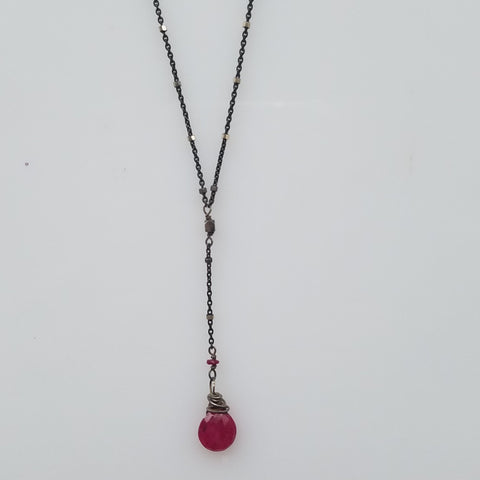Ruby drop silver necklace