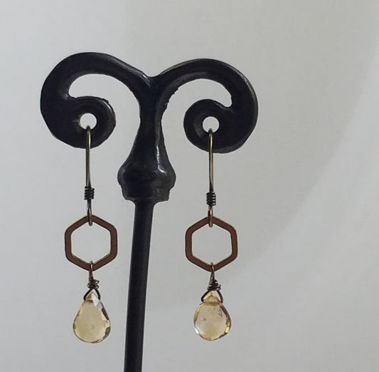 Hexagon with Citrine earrings