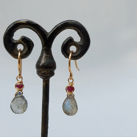 Ruby and Labradorite earrings