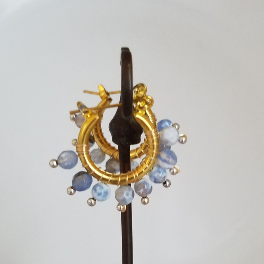 Blue beads hoop earrings