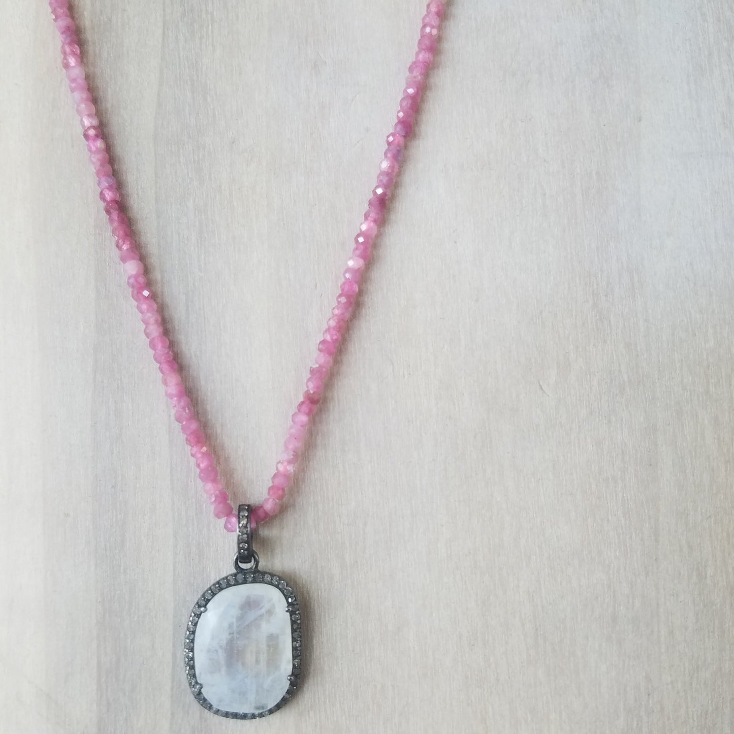 Tourmaline, Diamonds and Moonstone necklace