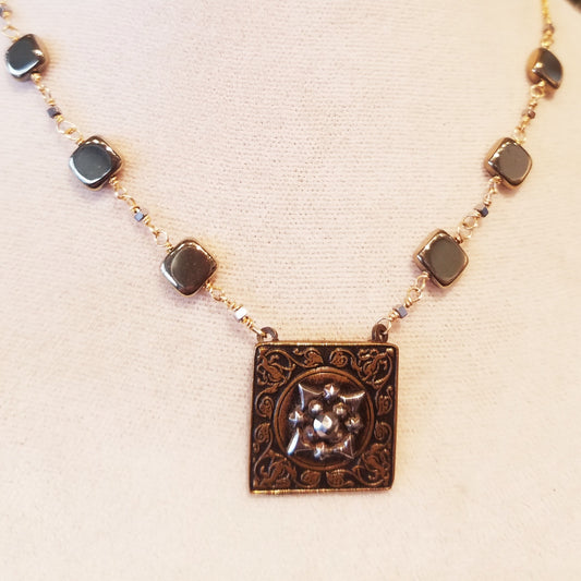 Square victorian button necklace