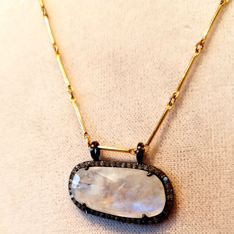 Horizontal Moonstone and Diamond necklace