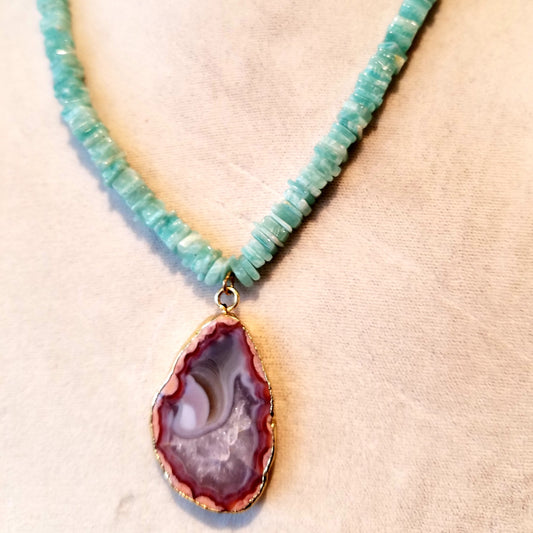 Amazonite and Agate pendant