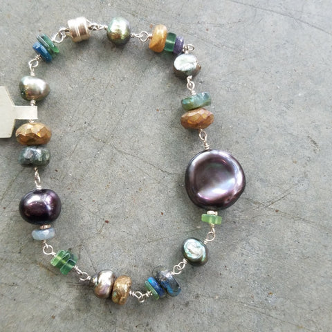 Opal Pyrite and Pearl bracelet