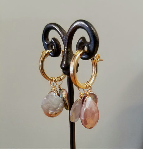 Multi gem Hoops- four earrings in one